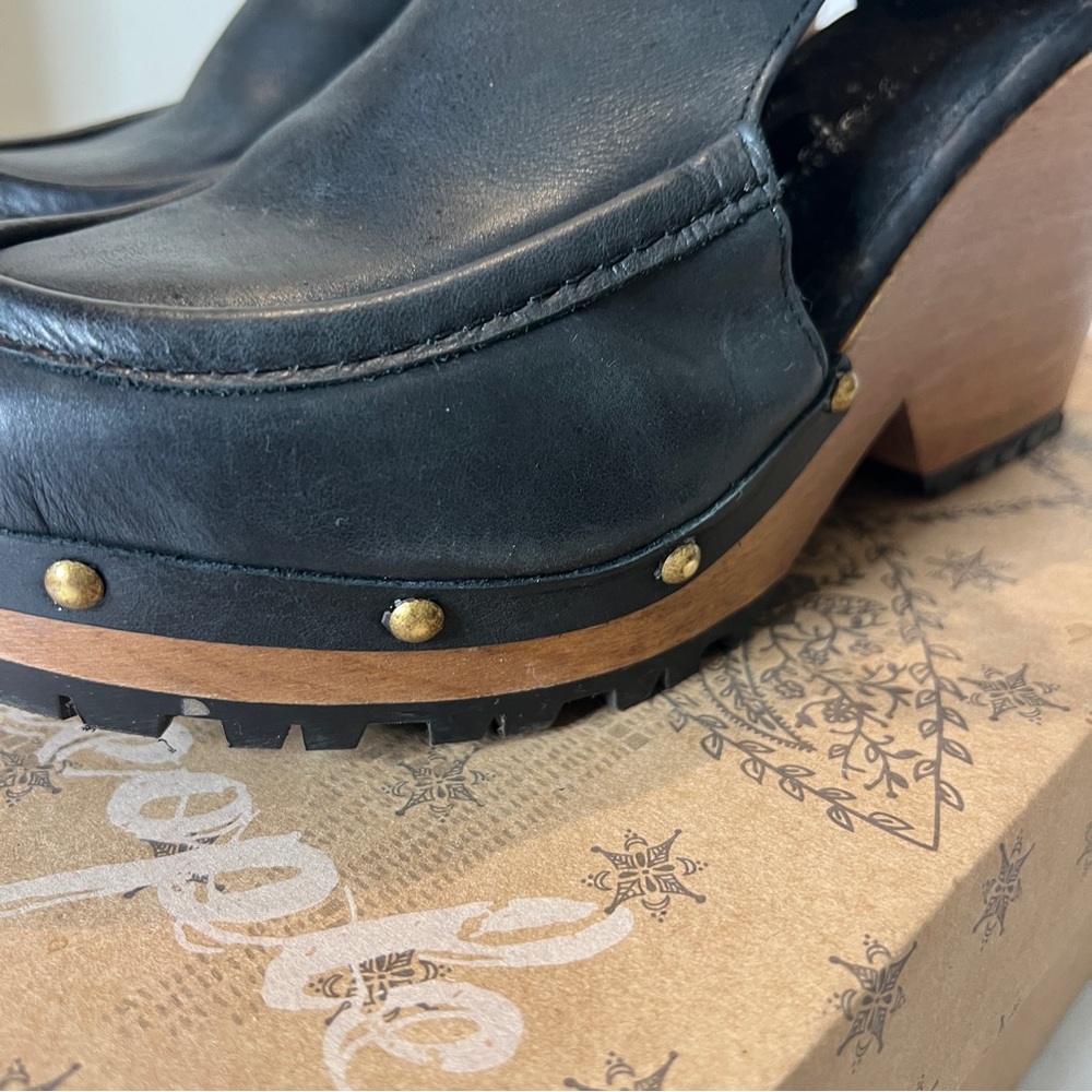 Free People Black Leather Salida Clog Wedges 8.5 - Picture 11 of 15